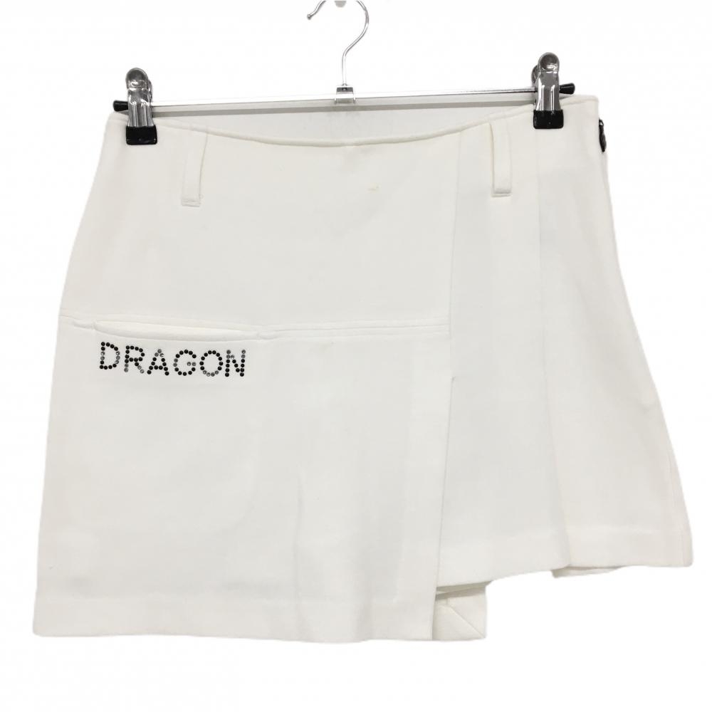 【美品】ダンスウィズドラゴン キュロットスカート 白×黒 ロゴラインストーン レディース 2(M) ゴルフウェア Dance With Dragon