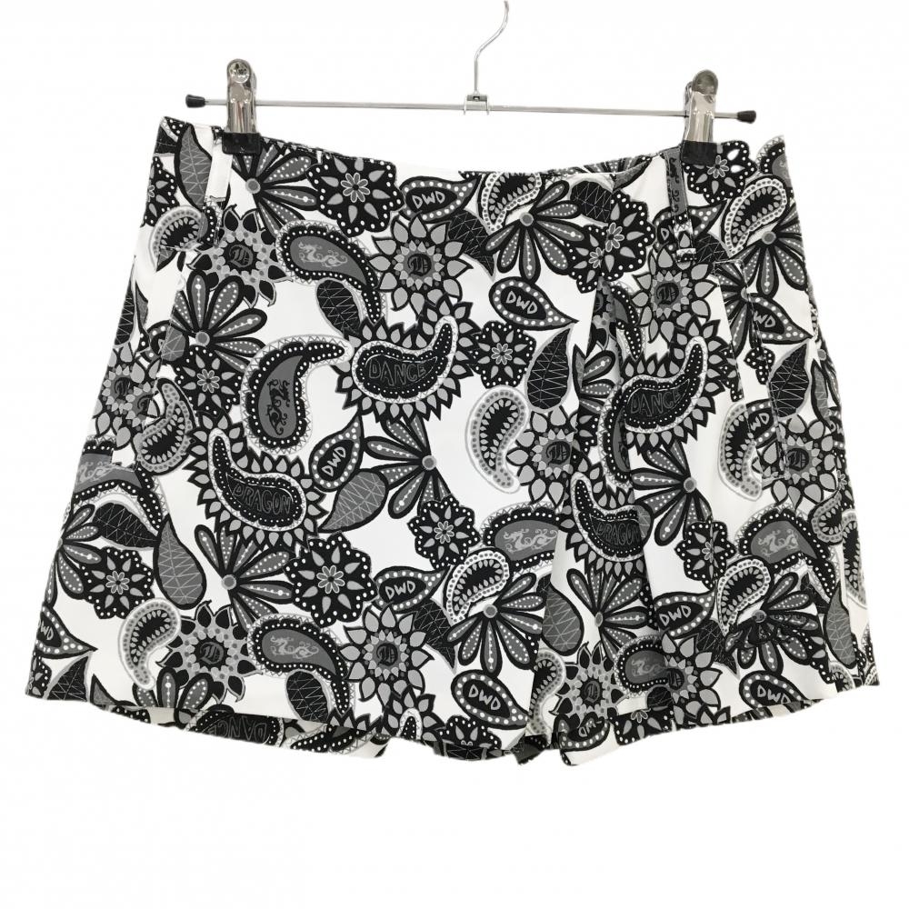 【超美品】ダンスウィズドラゴン キュロットスカート 白×黒 ペイズリー柄  レディース 3(L) ゴルフウェア Dance With Dragon
