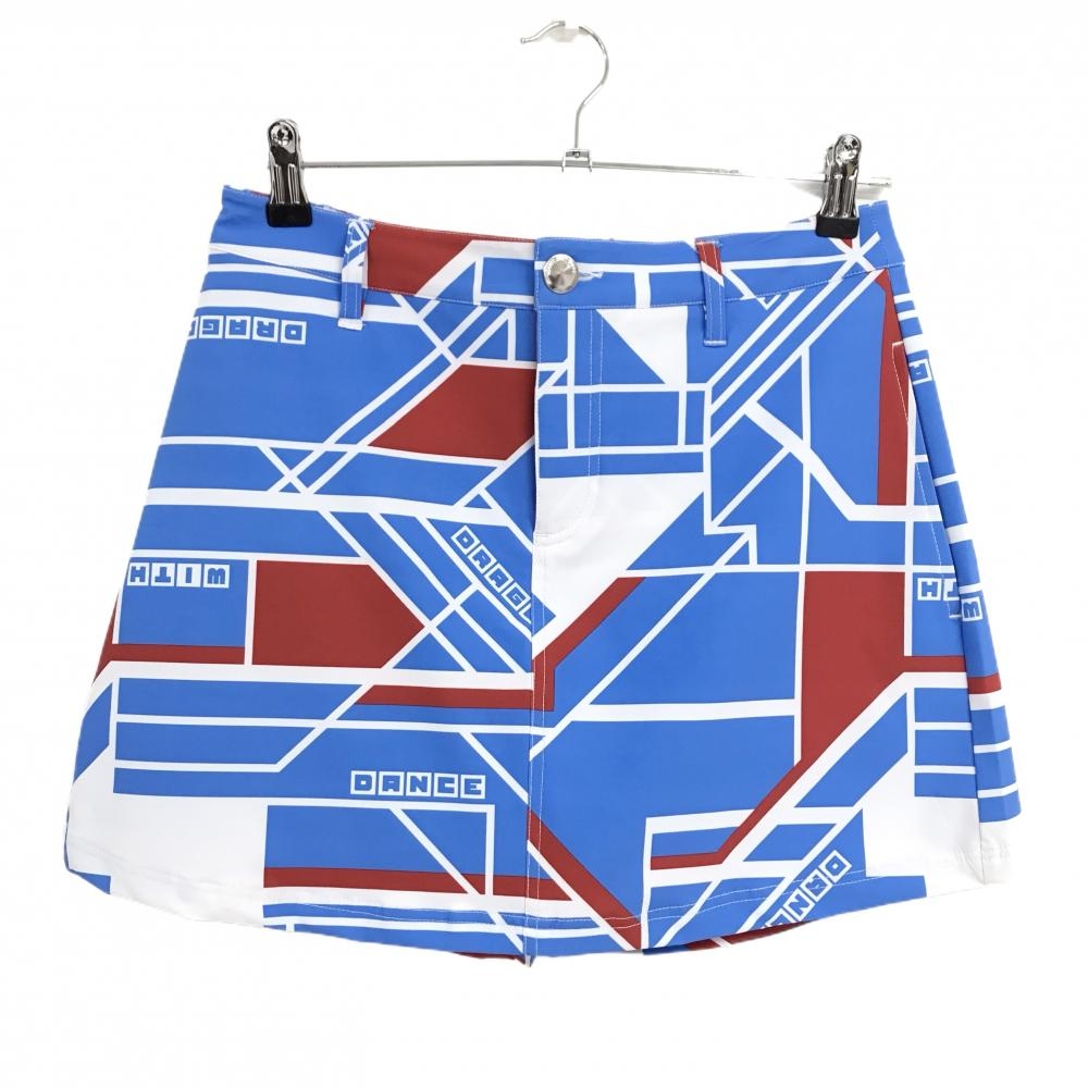 【超美品】ダンスウィズドラゴン キュロットスカート ライトブルー×レッド レディース 2(M) ゴルフウェア 2025年モデル Dance With Dragon