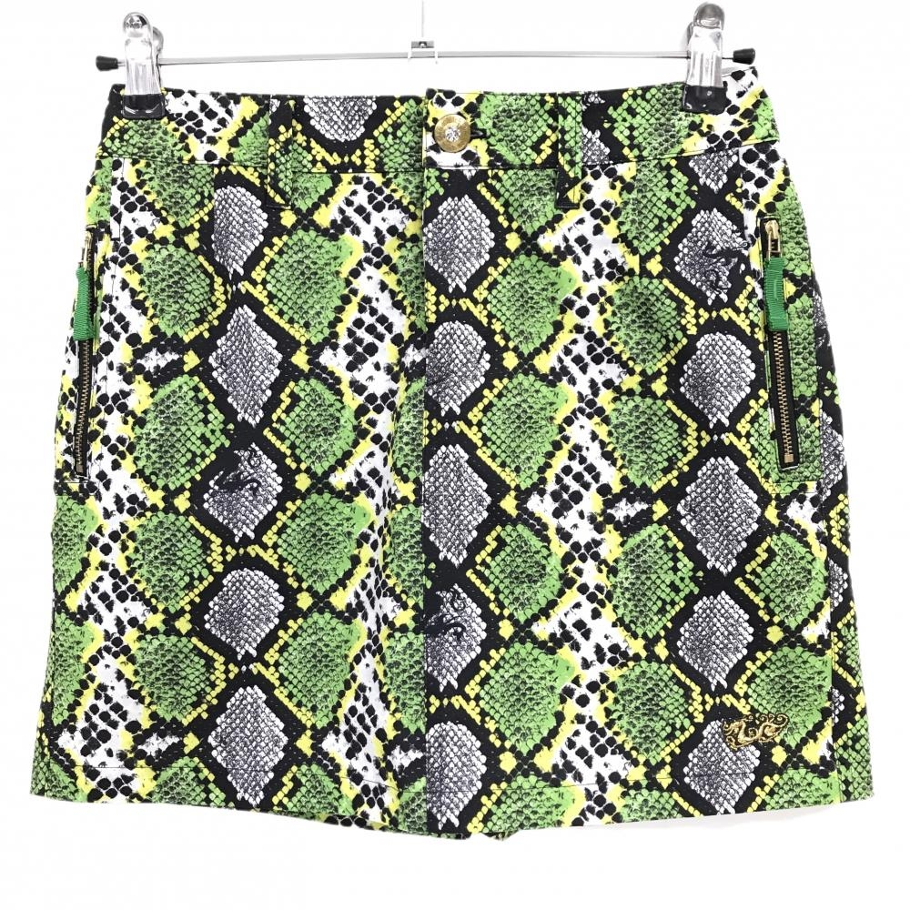 【超美品】ダンスウィズドラゴン キュロットスカート ライトグリーン×白 スネーク柄  レディース 2(M) ゴルフウェア Dance With Dragon