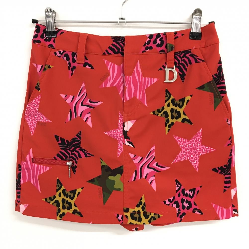 【美品】ダンスウィズドラゴン キュロットスカート レッド×ピンク 星総柄  レディース 1(S) ゴルフウェア Dance With Dragon