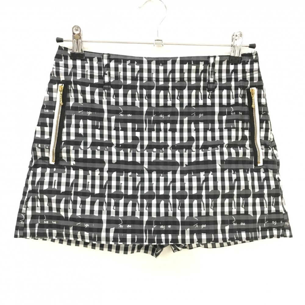 【超美品】ダンスウィズドラゴン キュロットスカート 黒×白 チェック アニマル柄  レディース 1(S) ゴルフウェア Dance With Dragon