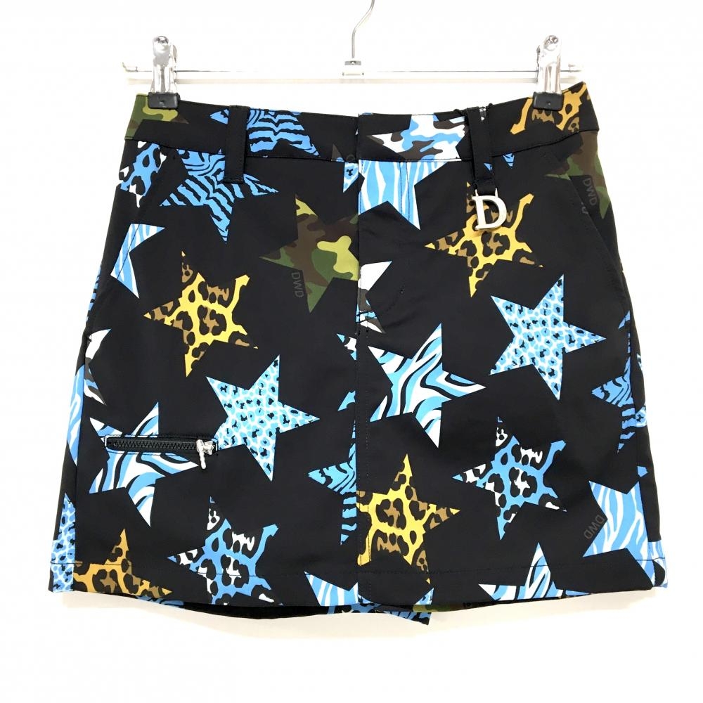 【新品】ダンスウィズドラゴン キュロットスカート 黒×ライトブルー 星総柄 裏起毛 レディース 1(S) ゴルフウェア Dance With Dragon