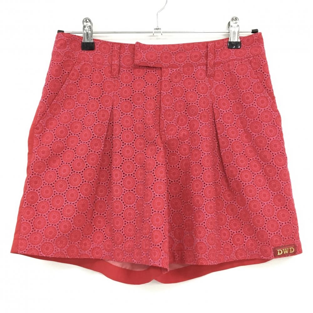 【美品】ダンスウィズドラゴン キュロットスカート レッド×ピンク 前総柄織生地 レディース 2(M) ゴルフウェア Dance With Dragon