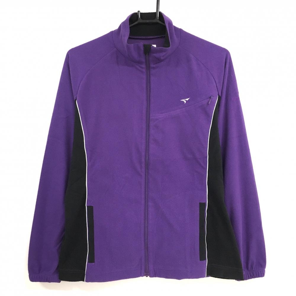 【美品】ツアーステージ フリースジャケット パープル×黒 ロゴ刺しゅう 胸ポケット レディース M ゴルフウェア TOURSTAGE