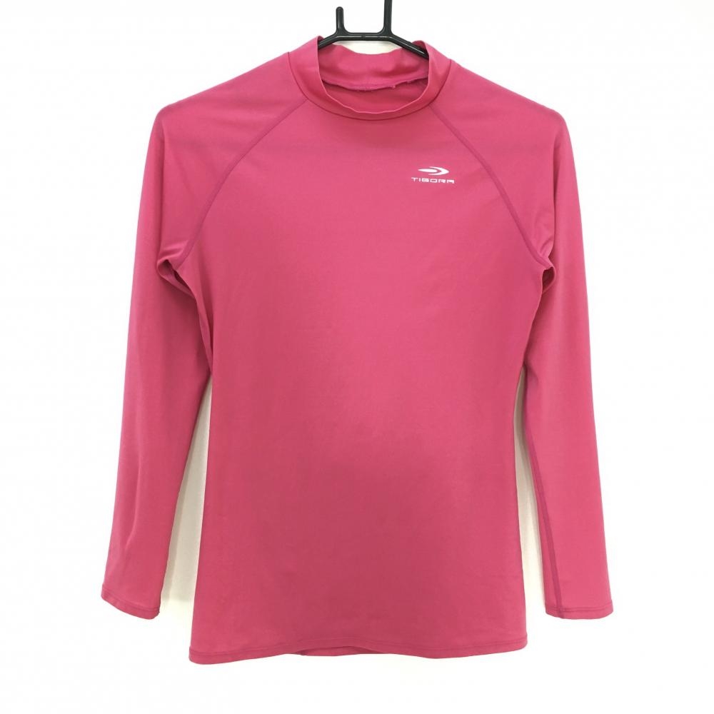 【美品】ティゴラ 長袖ハイネックインナーシャツ ピンク ロゴプリント レディース L ゴルフウェア TIGORA 画像