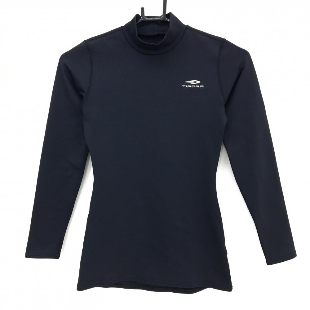 【美品】ティゴラ ハイネックインナーシャツ 黒 裏微起毛 ロゴプリント レディース S ゴルフウェア TIGORA