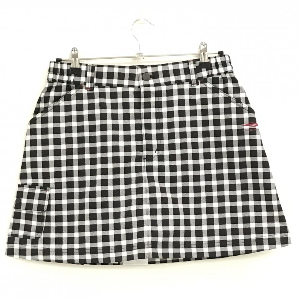 【美品】ティゴラ スカート 黒×白 チェック柄 ロゴプリント レディース L ゴルフウェア TIGORA