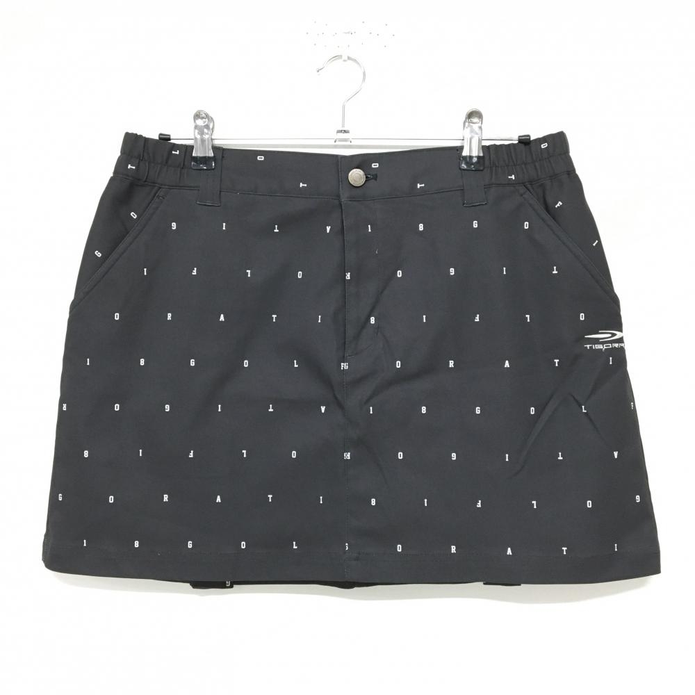 【美品】ティゴラ スカート 黒×白 英字柄 ロゴ刺しゅう  レディース LL ゴルフウェア TIGORA