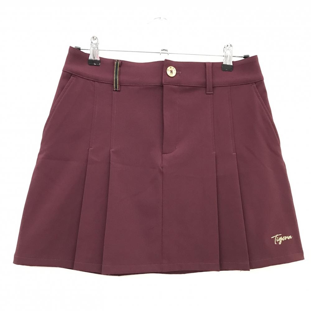 【超美品】ティゴラ スカート ボルドー 前面プリーツ ストレッチ レディース L ゴルフウェア TIGORA