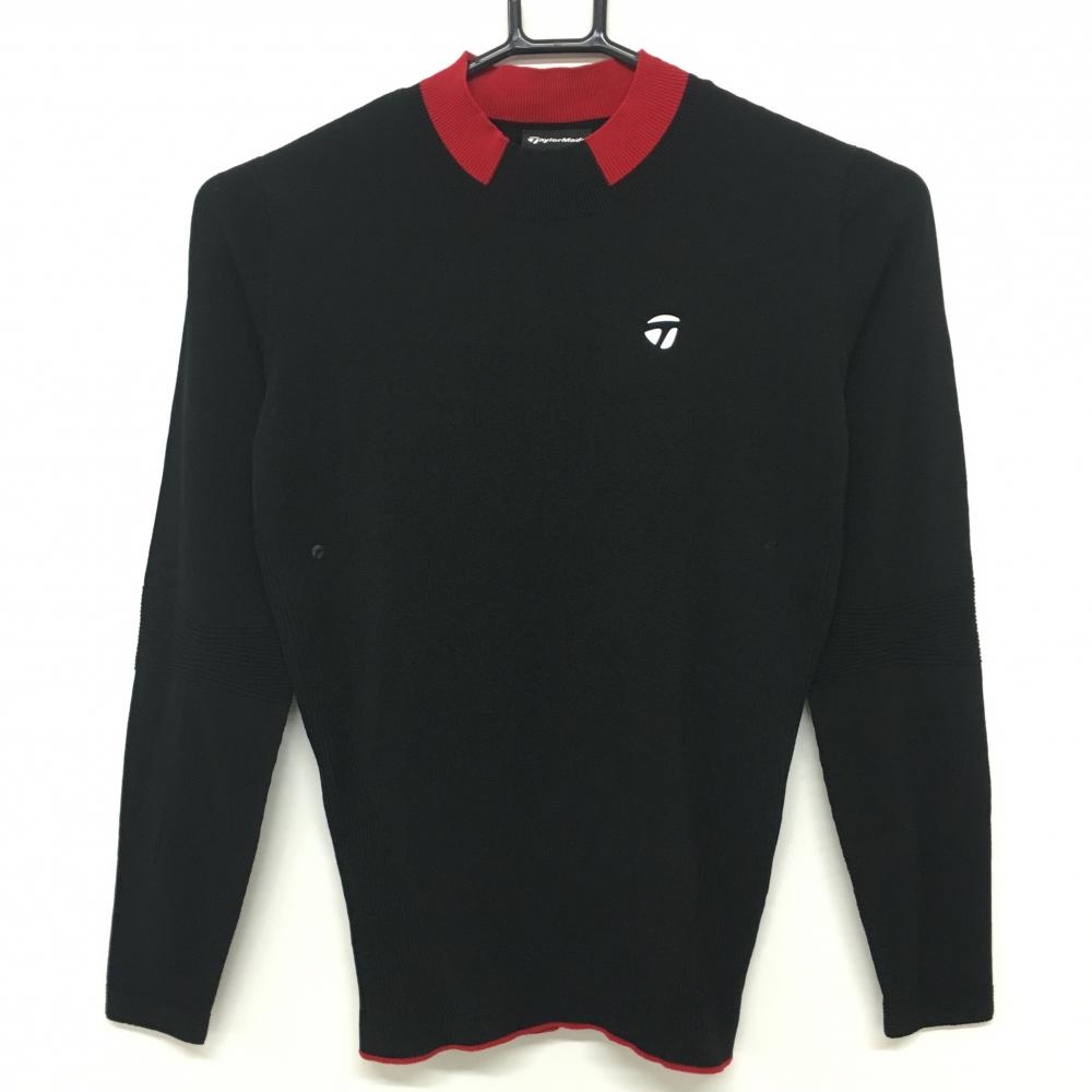 【超美品】テーラーメイド ハイネックセーター 黒×レッド 胸元ロゴ 薄手 レディース S ゴルフウェア TaylorMade