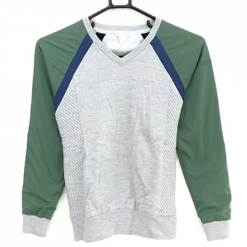 【美品】テーラーメイド 異素材スニード グレー×グリーン Vネック 身頃ニット 蓄熱裏地 ブルゾン レディース S ゴルフウェア TaylorMade