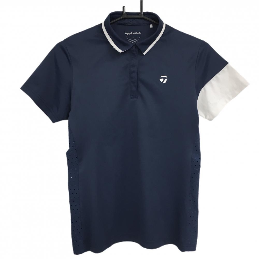 【超美品】テーラーメイド 半袖ポロシャツ ネイビー×白 スナップボタン レディース L ゴルフウェア TaylorMade
