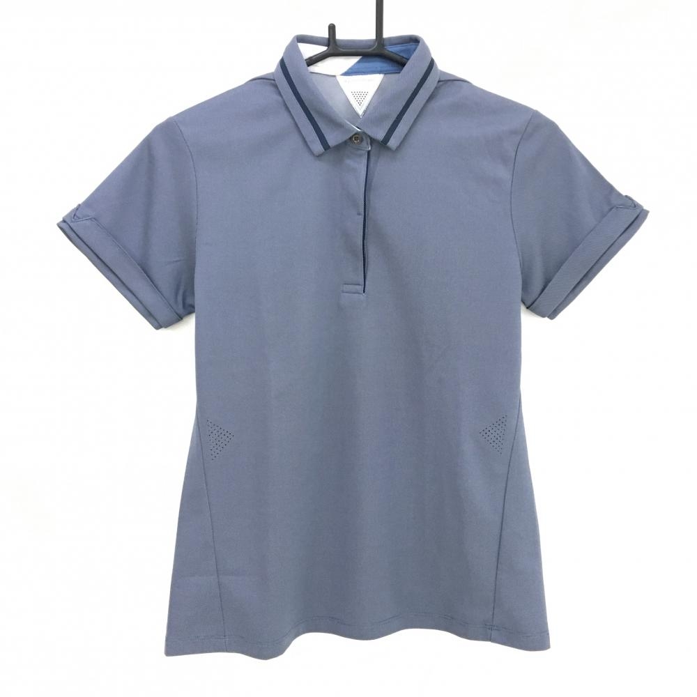【超美品】テーラーメイド 半袖ポロシャツ 杢ネイビー調 背面上部一部メッシュ レディース L ゴルフウェア TaylorMade