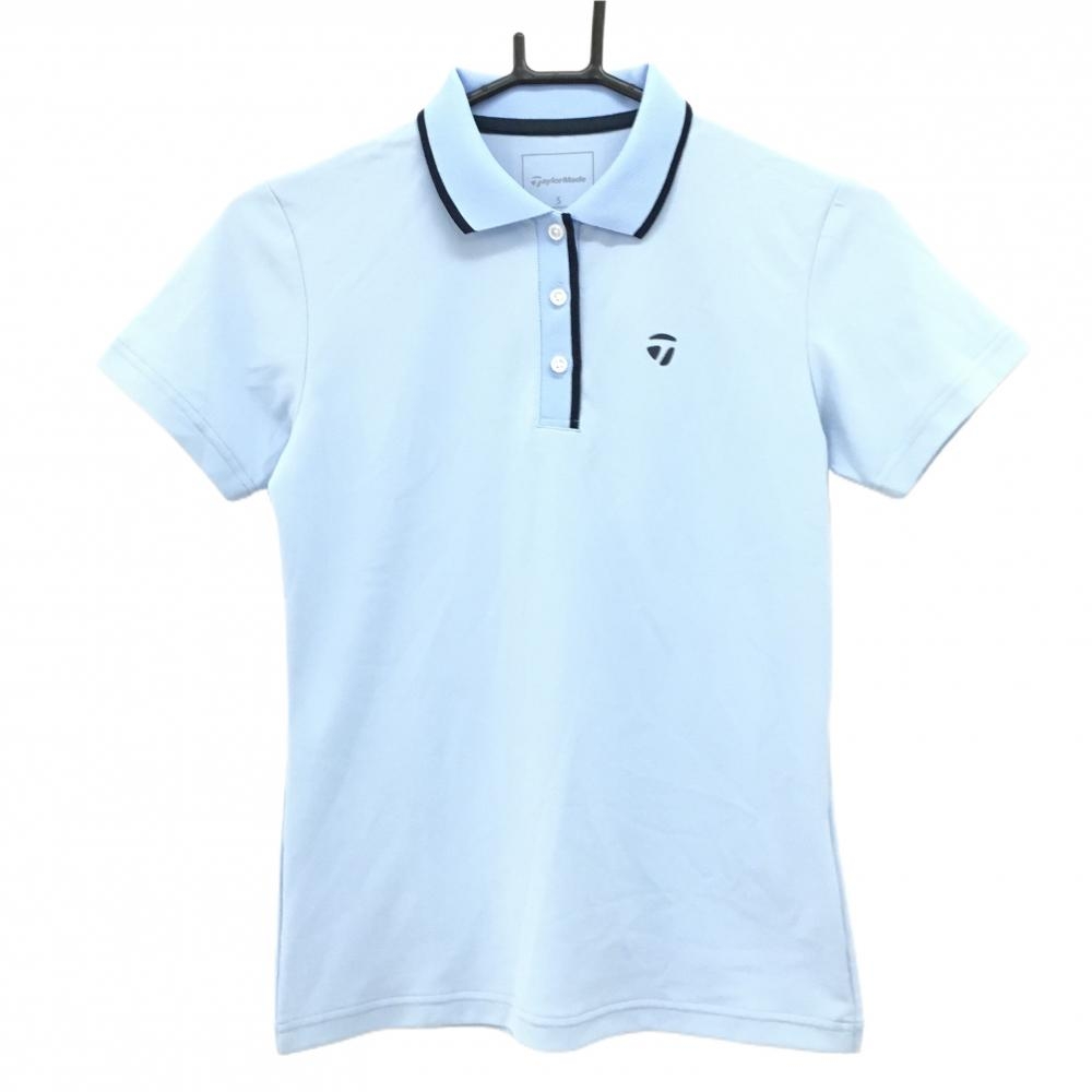 【超美品】テーラーメイド 半袖ポロシャツ ライトブルー×黒 胸ロゴ レディース S ゴルフウェア TaylorMade