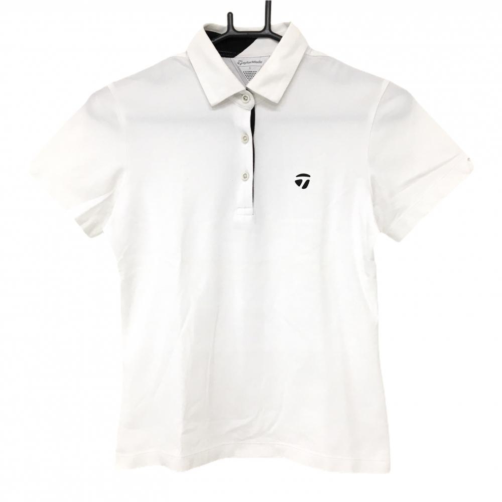 テーラーメイド 半袖ポロシャツ 白×黒 ストレッチ 肩ロゴ レディース S ゴルフウェア TaylorMade