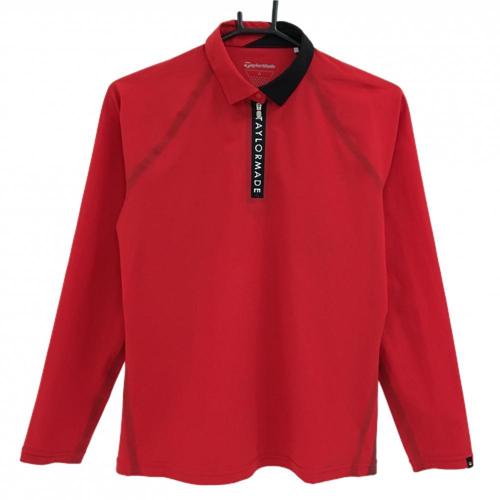 【美品】テーラーメイド 長袖ポロシャツ レッド×黒 ハーフジップ ファスナー部ロゴ  レディース M ゴルフウェア TaylorMade