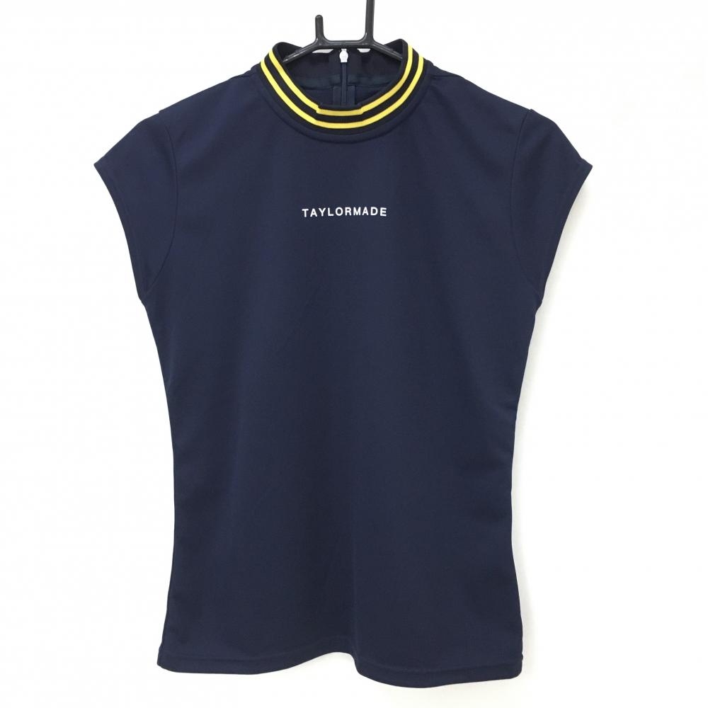 【超美品】テーラーメイド 半袖ハイネックシャツ ネイビー×イエロー ネック2ライン 胸元ロゴ レディース M ゴルフウェア TaylorMade