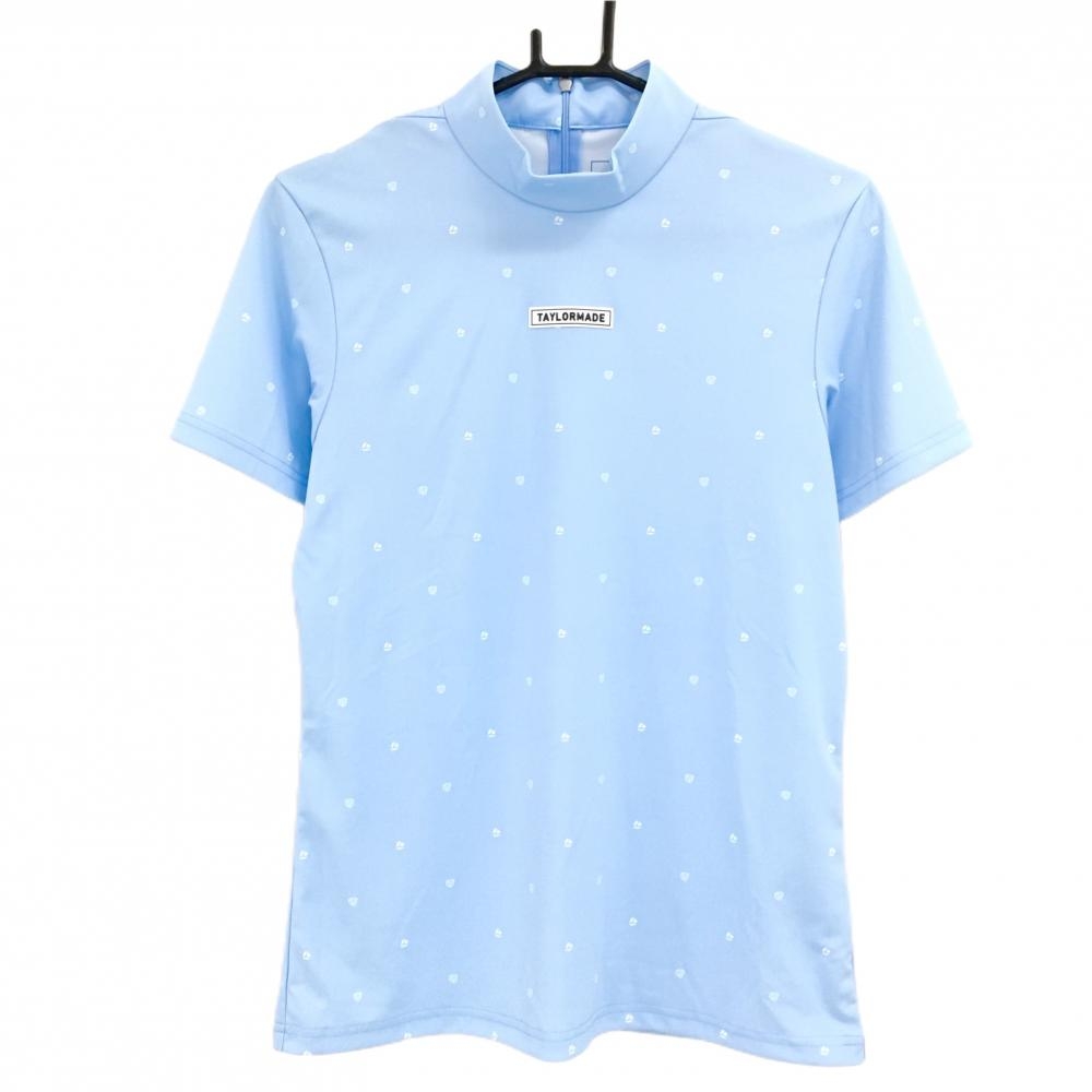 【美品】テーラーメイド 半袖ハイネックシャツ ライトブルー×白 ロゴ総柄  レディース O ゴルフウェア TaylorMade