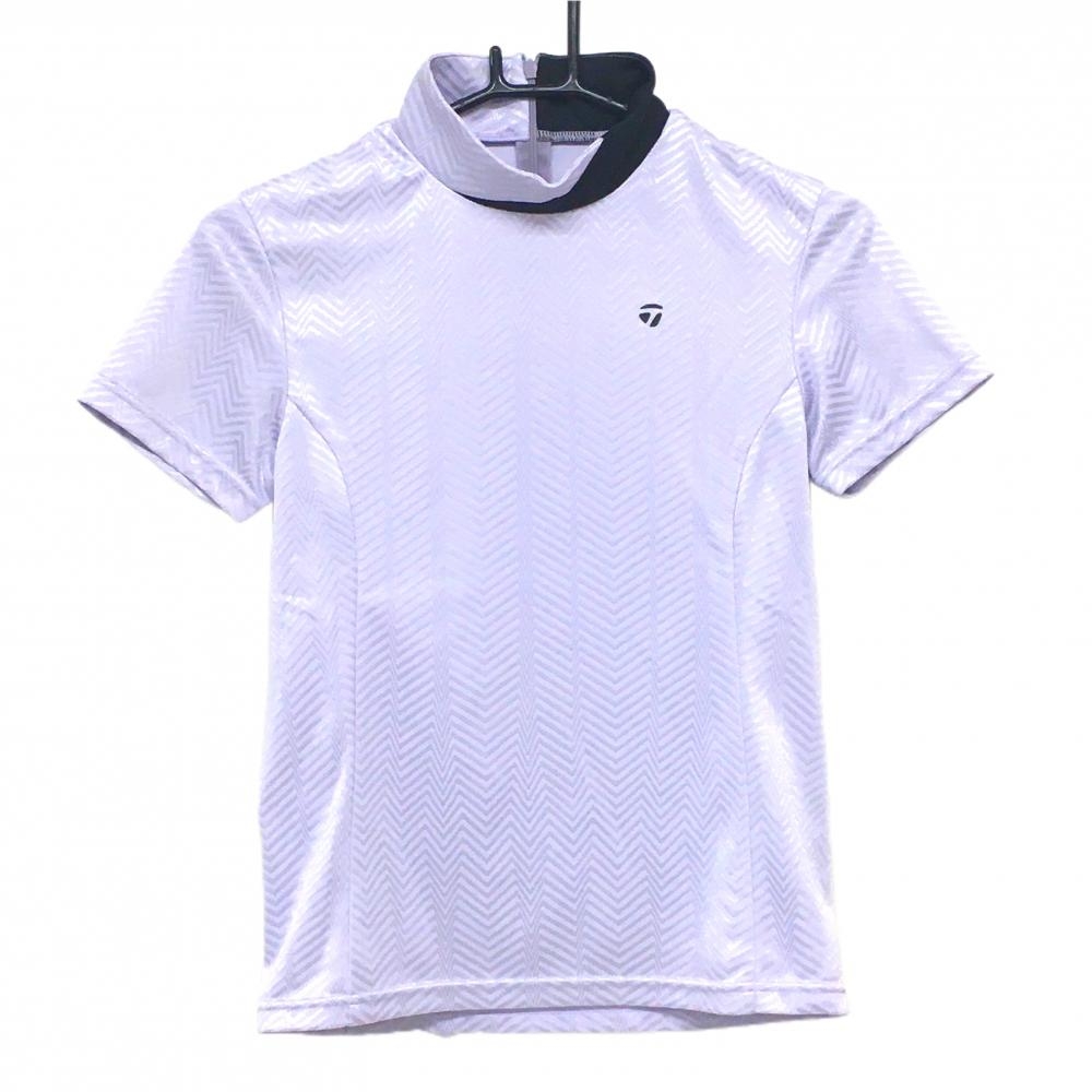 【美品】テーラーメイド 半袖ハイネックシャツ ライトパープル 総柄地模様 背面ハーフジップ  レディース S ゴルフウェア TaylorMade