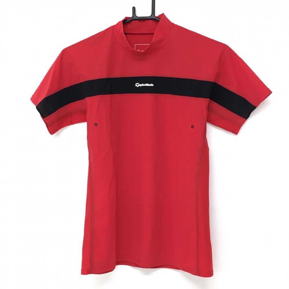 【美品】テーラーメイド 半袖ハイネックシャツ レッド×黒 胸ロゴ レディース M ゴルフウェア TaylorMade