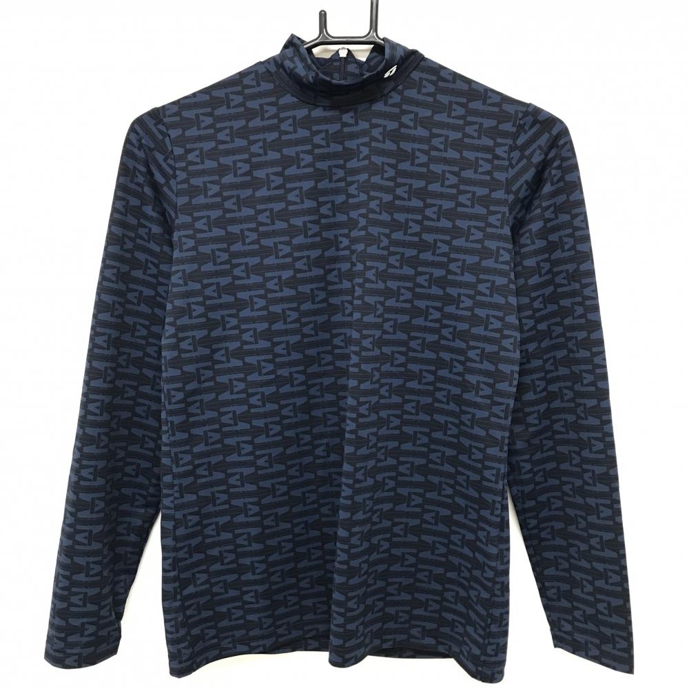 【超美品】テーラーメイド 長袖ハイネックシャツ ネイビー 総柄 ネックロゴ  レディース M ゴルフウェア TaylorMade