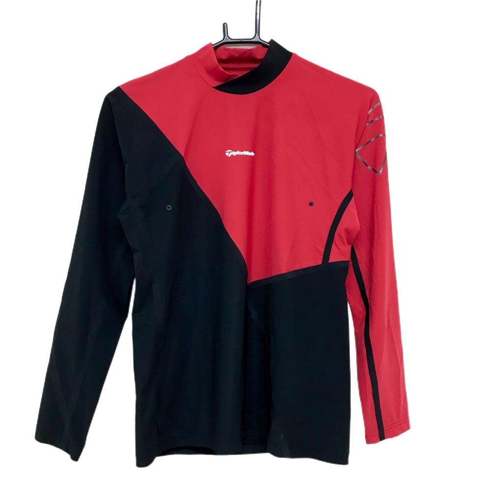 テーラーメイド 長袖ハイネックシャツ レッド×黒 フロントロゴ ストレッチ レディース M ゴルフウェア TaylorMade