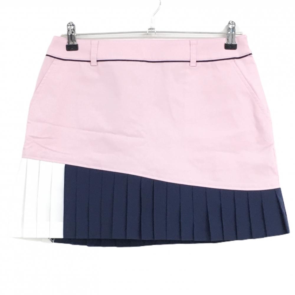 【美品】テーラーメイド スカート ピンク×ネイビー 裾プリーツ 内側インナーパンツ レディース L ゴルフウェア TaylorMade