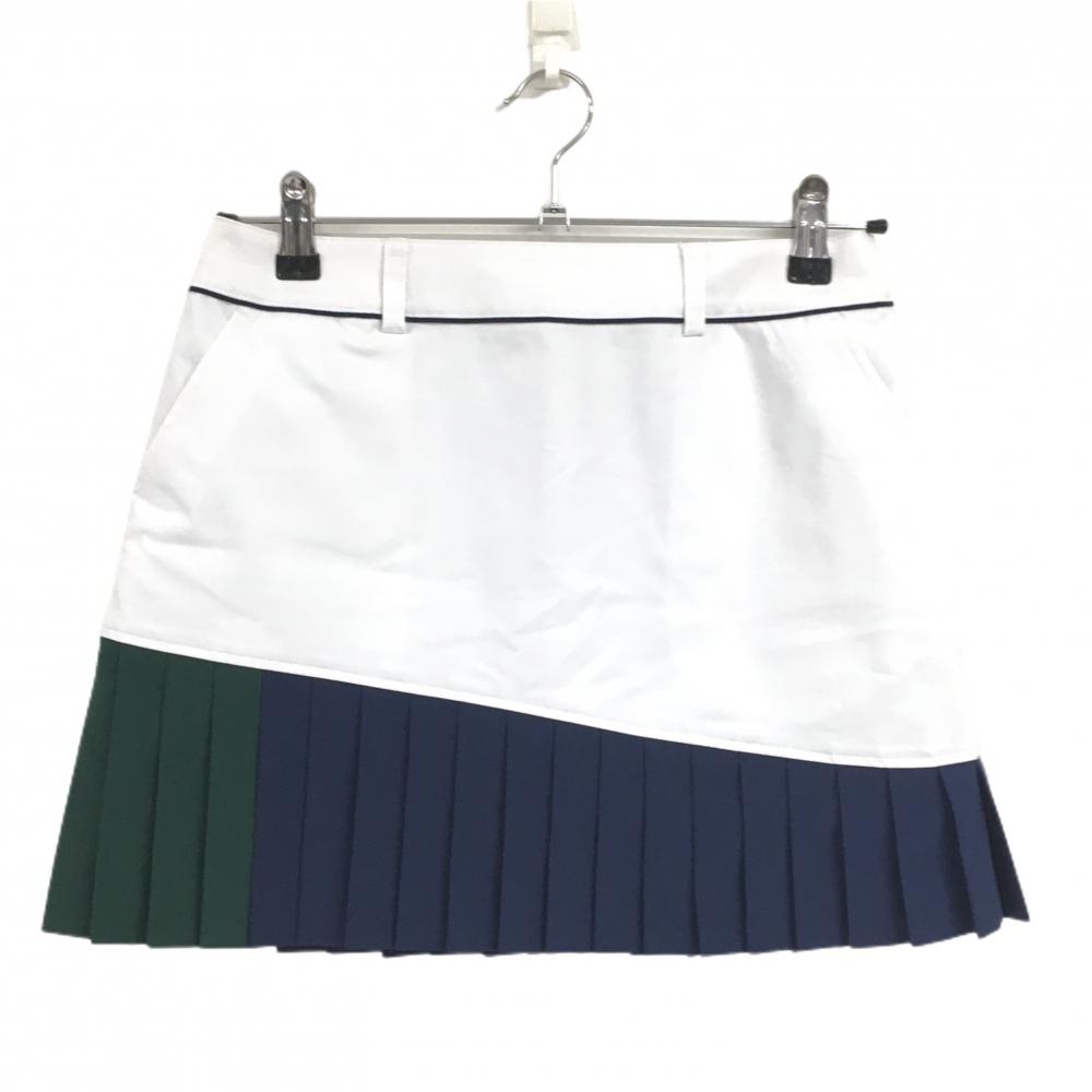 【新品】テーラーメイド スカート 白×ネイビー×グリーン 裾プリーツ 内側インナーパンツ レディース S ゴルフウェア TaylorMade