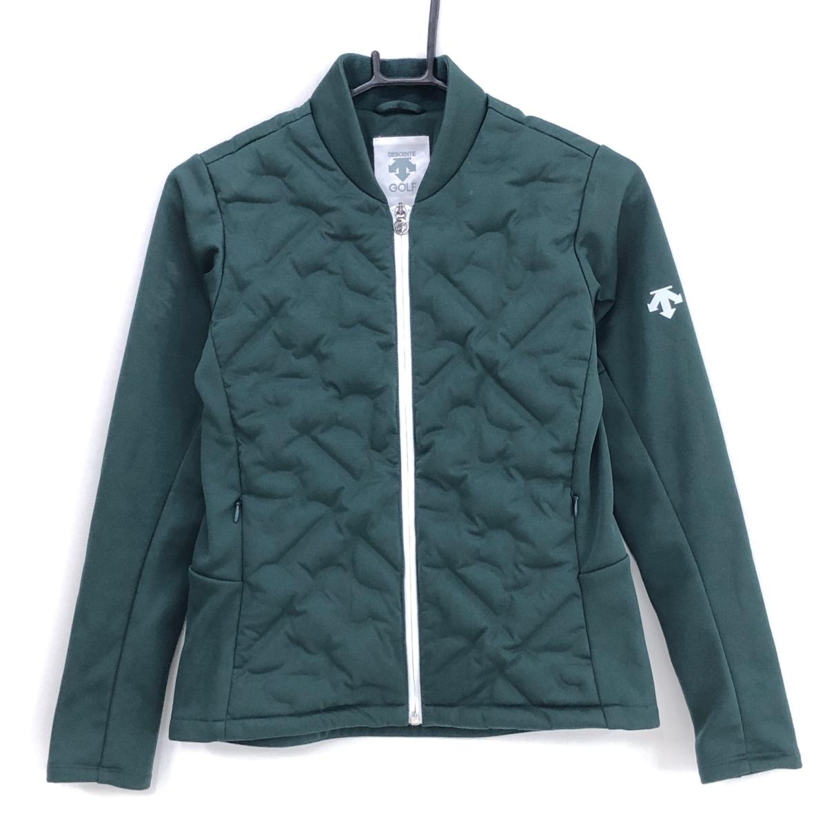 【美品】デサントゴルフ  ダウンジャケット グリーン 身頃ダウン 後裾ロゴプリント 中田英寿  レディース S ゴルフウェア DESCENTE