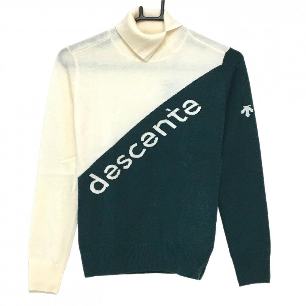 【新品】デサントゴルフ タートルネックセーター ダークグリーン×アイボリー バイカラー 中田英寿 レディース S ゴルフウェア DESCENTE