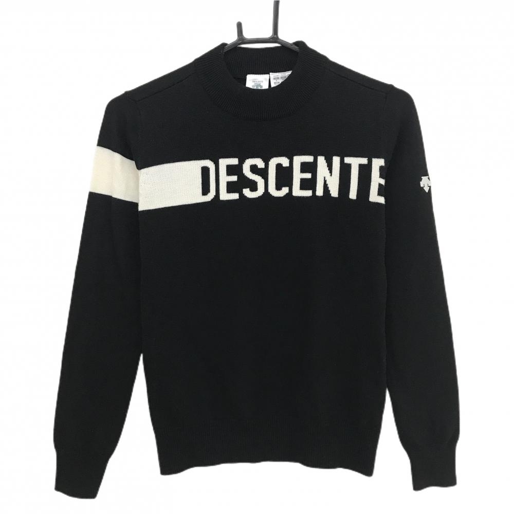 【美品】デサントゴルフ セーター 黒×白 フロントロゴ ウール混 ニット 中田英寿  レディース S ゴルフウェア DESCENTE