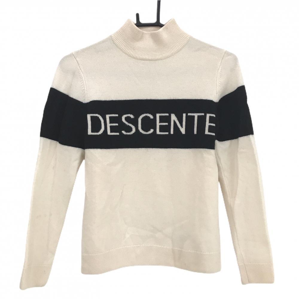 デサントゴルフ ハイネックセーター アイボリー×黒 フロントロゴ ウール100% ニット 中田英寿  レディース S ゴルフウェア DESCENTE