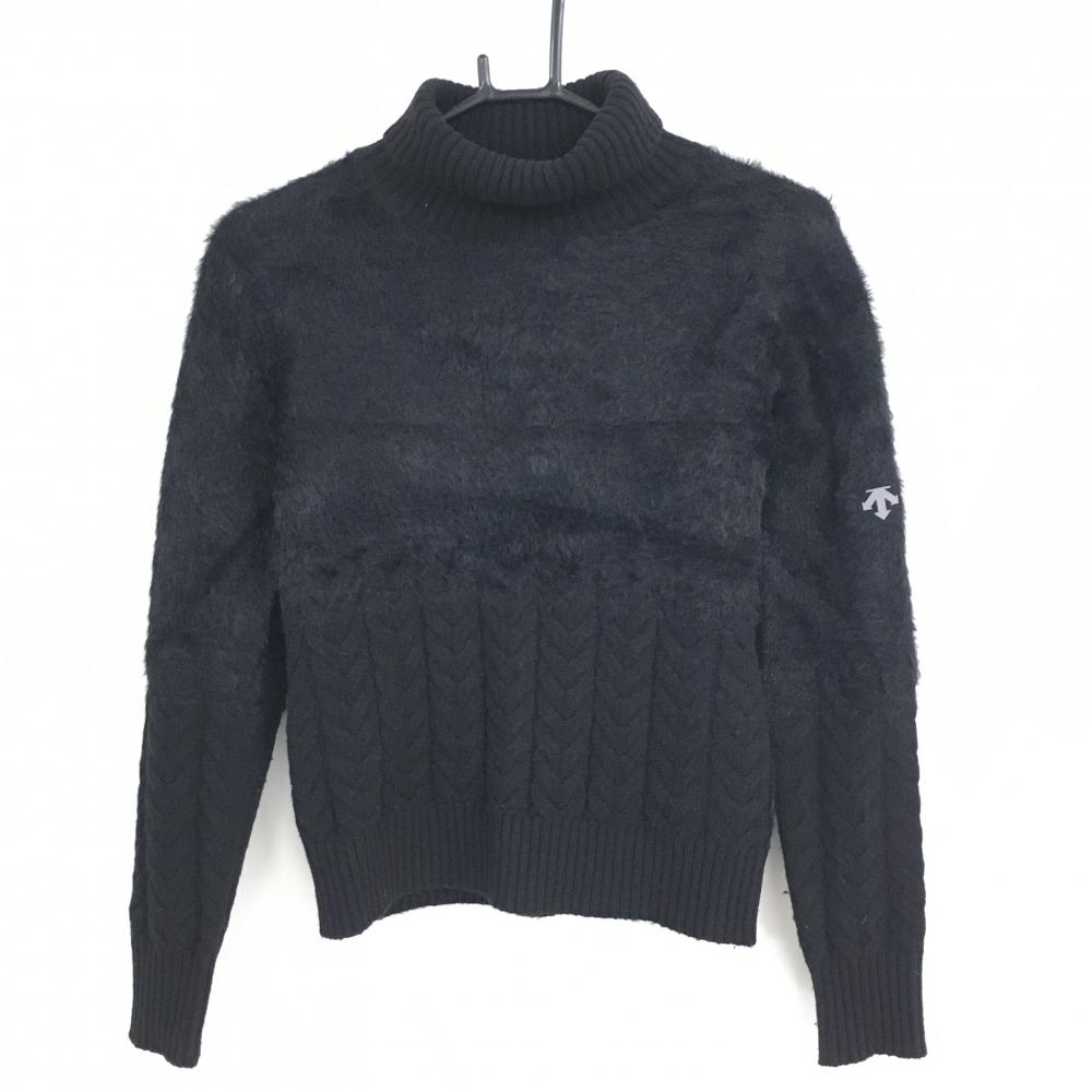 デサントゴルフ タートルネックセーター 黒 一部起毛 ウール混 ニット 中田英寿  レディース S ゴルフウェア DESCENTE