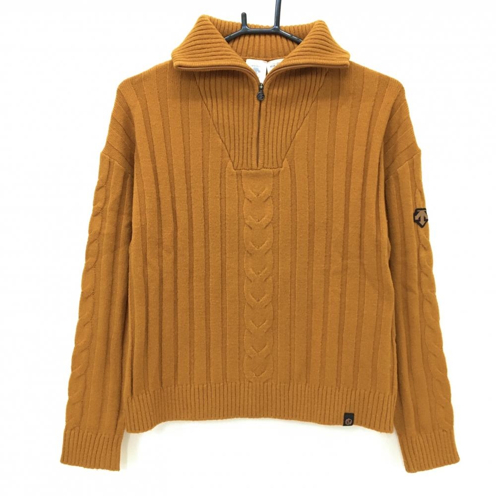 【超美品】デサントゴルフ ハイネックセーター オレンジブラウン ハーフジップ ウール混 中田英寿 レディース M ゴルフウェア DESCENTE