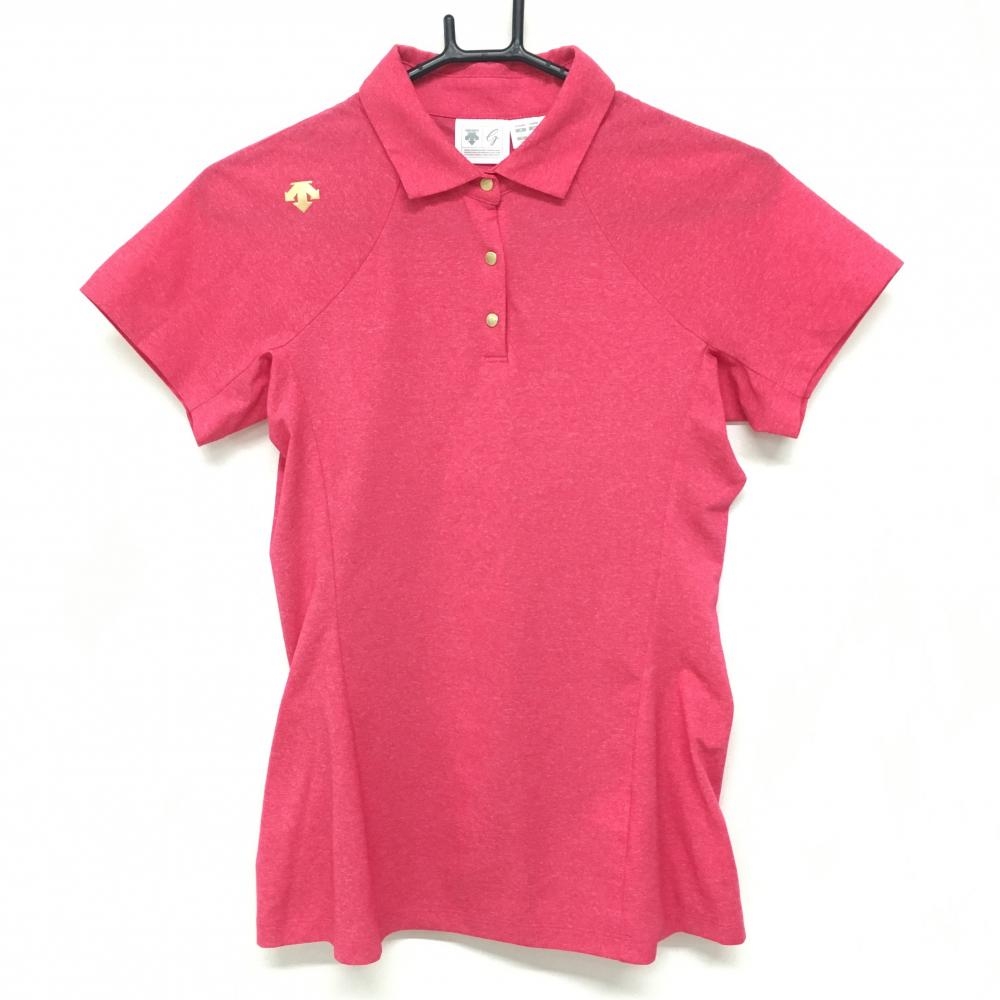 【超美品】デサントゴルフ 半袖ポロシャツ 杢ピンク 中田英寿 スナップボタン レディース L ゴルフウェア DESCENTE