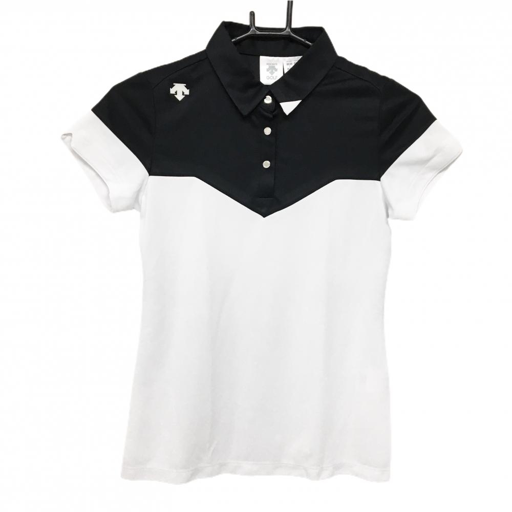 デサントゴルフ 半袖ポロシャツ 白×黒 スナップボタン 中田英寿 レディース S ゴルフウェア DESCENTE