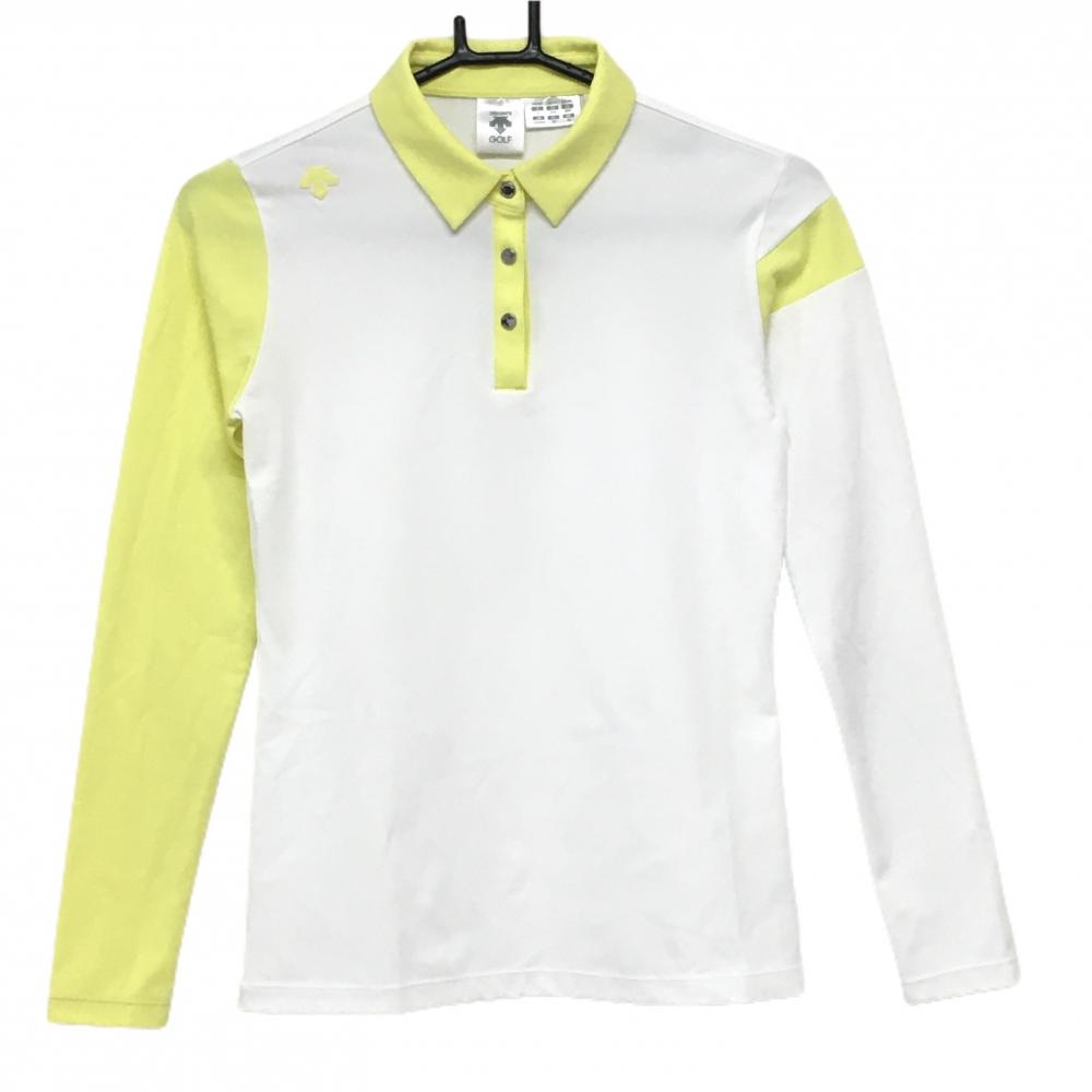 【美品】デサントゴルフ 長袖ポロシャツ 白×イエロー スナップボタン 中田英寿　 レディース S ゴルフウェア 2022年モデル DESCENTE