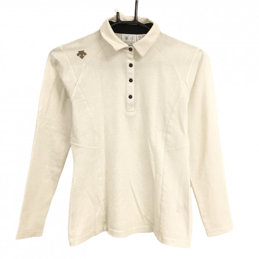 デサントゴルフ 長袖ポロシャツ アイボリー スナップボタン 肩ロゴ 中田英寿  レディース M ゴルフウェア DESCENTE