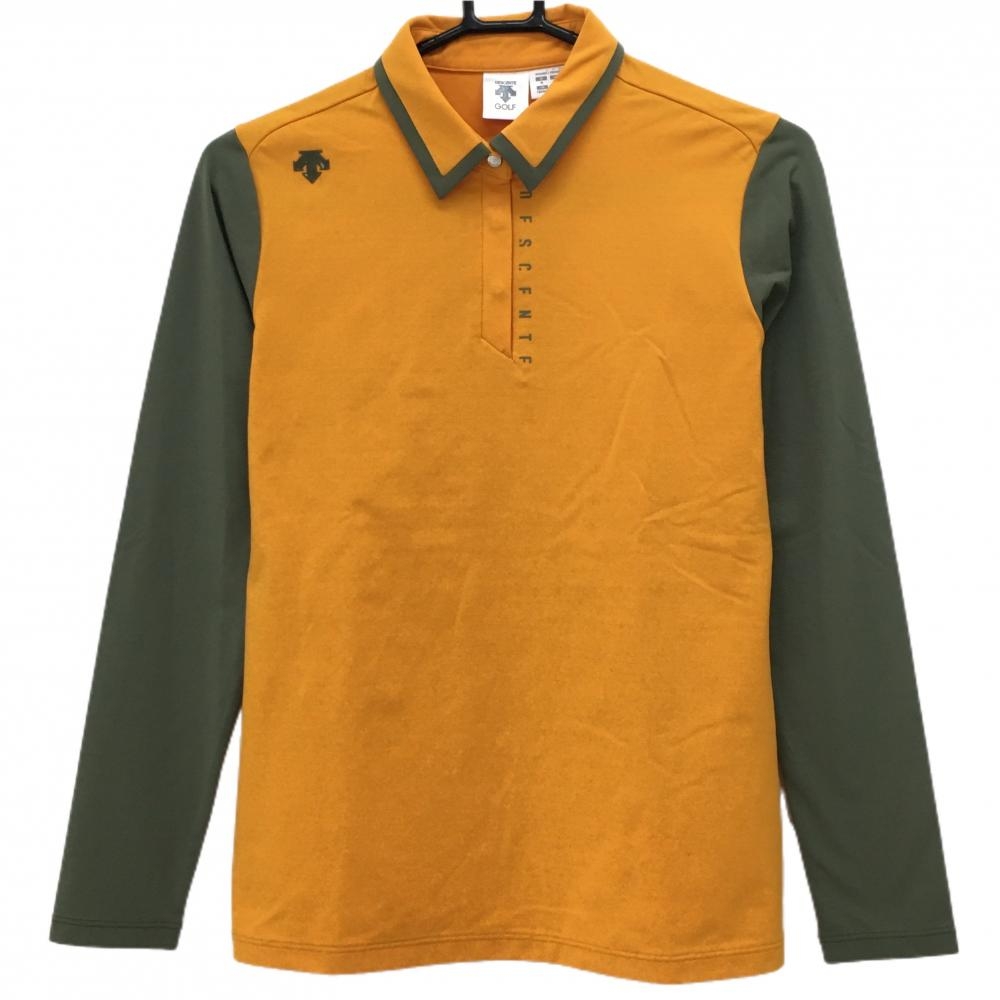 【超美品】デサントゴルフ 長袖ポロシャツ オレンジ系×カーキ系  レディース M ゴルフウェア DESCENTE