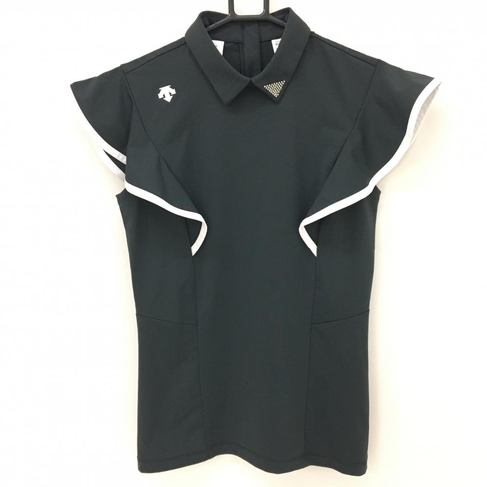 【超美品】デサント ノースリーブシャツ 黒×白 LUX COLLECTION スワロフスキー レディース Ｍ ゴルフウェア 2023年モデル DESCENTE