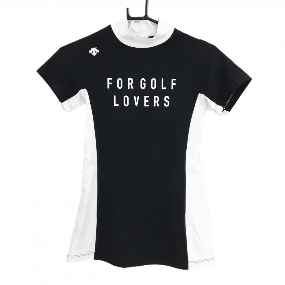 デサントゴルフ 半袖ハイネックシャツ 黒×白 中田英寿  レディース M ゴルフウェア 2023年モデル DESCENTE