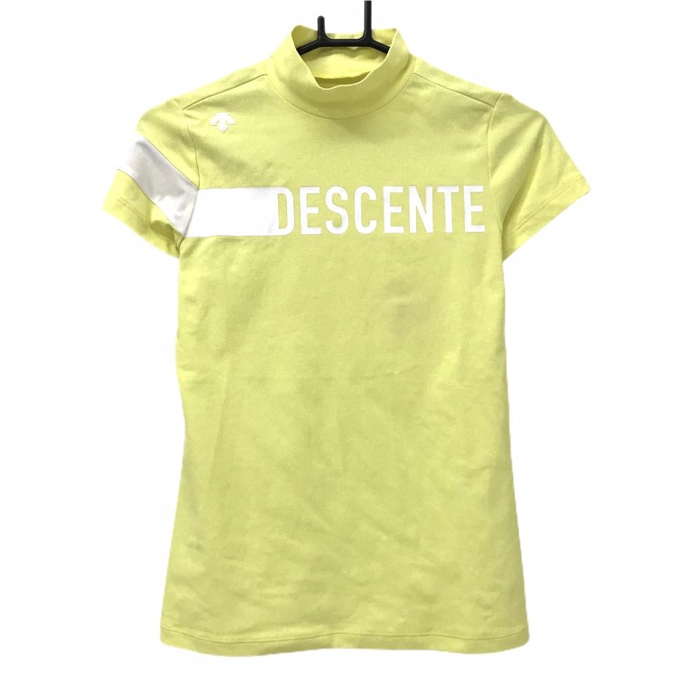 デサントゴルフ 半袖ハイネックシャツ イエロー×白 ロゴプリント 中田英寿 レディース S ゴルフウェア DESCENTE