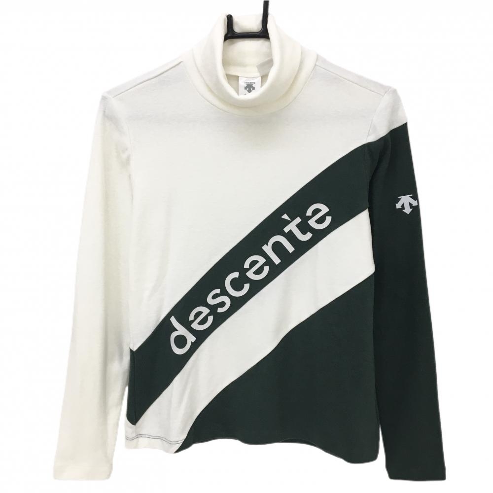 【超美品】デサントゴルフ 長袖ハイネックシャツ 白×ダークグリーン バイカラー  レディース M ゴルフウェア 2023年モデル DESCENTE