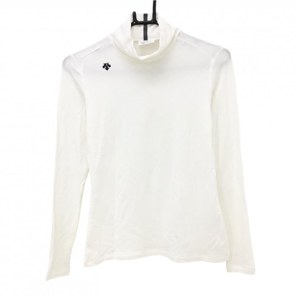 【超美品】デサントゴルフ 長袖ハイネックシャツ 白 ロゴ黒 インナーシャツ 中田英寿 レディース S ゴルフウェア DESCENTE