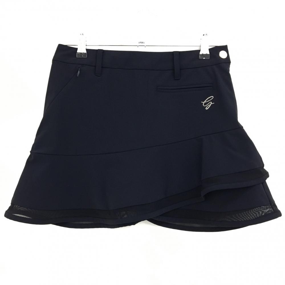 【美品】デサントゴルフ LUXE COLLECTION スカート 黒 スワロフスキー クリスタル レディース 61/S ゴルフウェア 2022年モデル DESCENTE