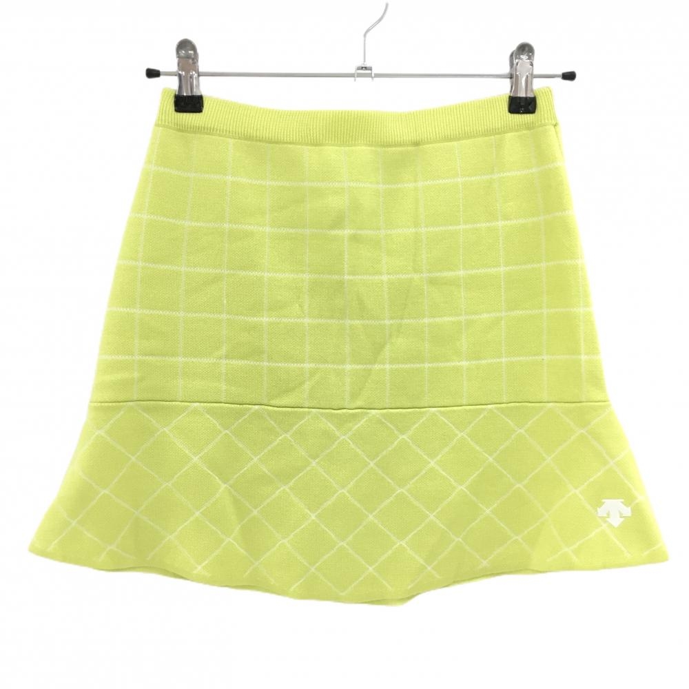 【超美品】デサントゴルフ スカート ライムグリーン×白 格子柄 ウエストゴム 調節紐 中田英寿 レディース S ゴルフウェア DESCENTE