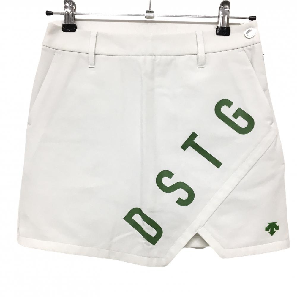デサント スカート 白×グリーン ロゴプリント 内側インナーパンツ 中田英寿  レディース 61/S ゴルフウェア DESCENTE