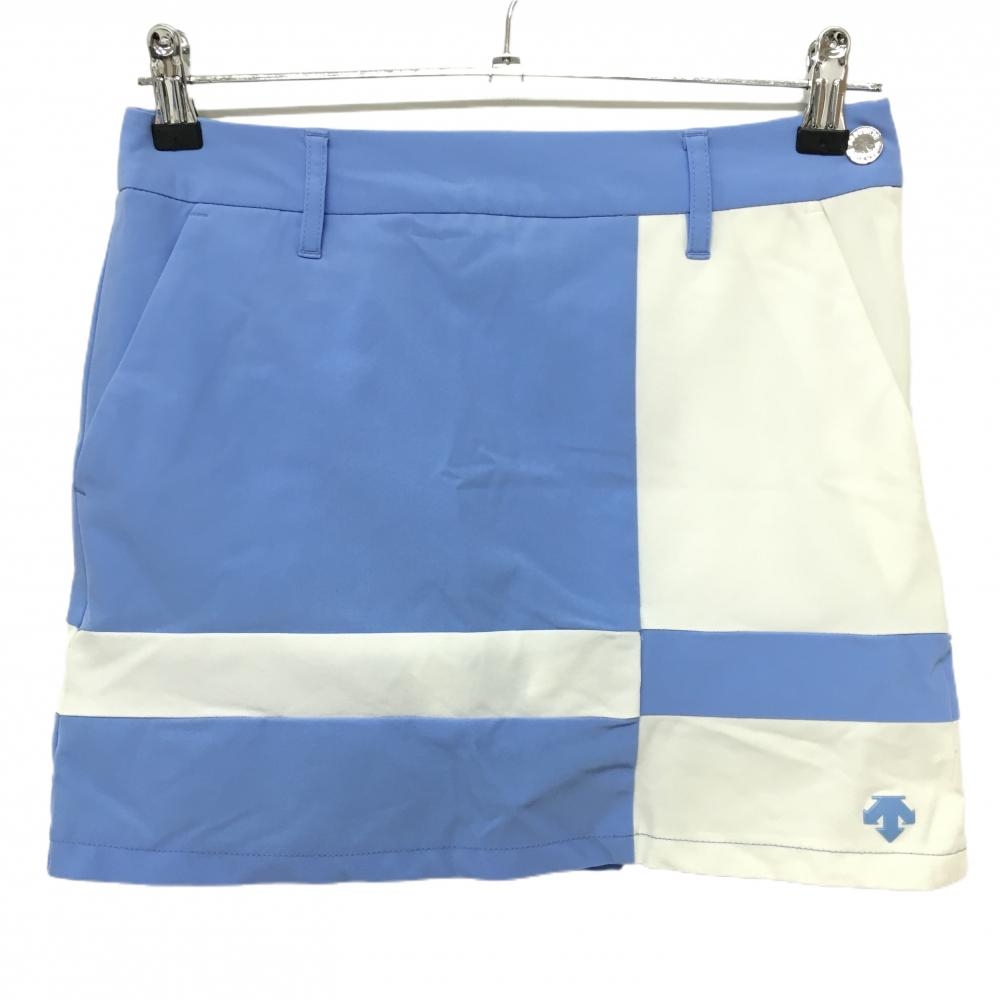 【超美品】デサントゴルフ スカート ライトブルー×白 裾ロゴ 内側インナーパンツ 中田英寿 レディース 61/S ゴルフウェア DESCENTE
