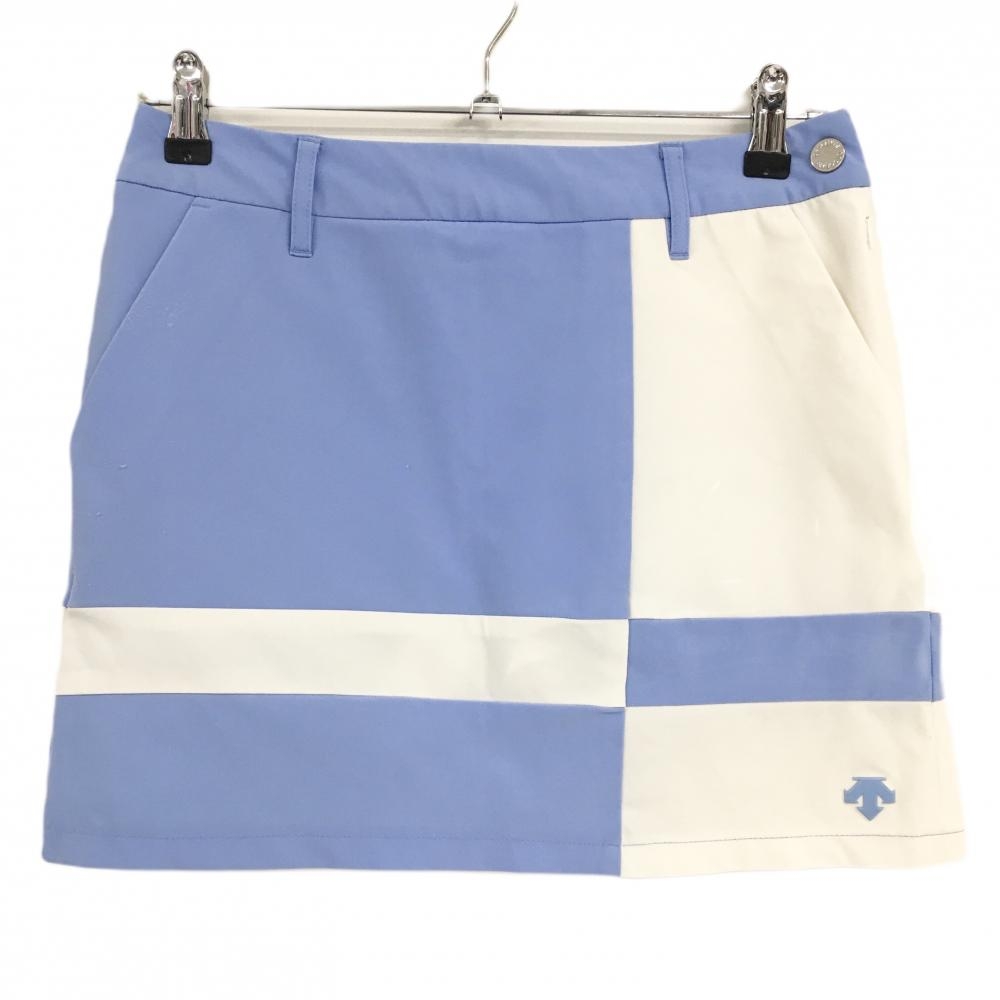 デサントゴルフ スカート ライトブルー×白 裾ロゴ 中田英寿 内側インナーパンツ レディース 64/M ゴルフウェア DESCENTE